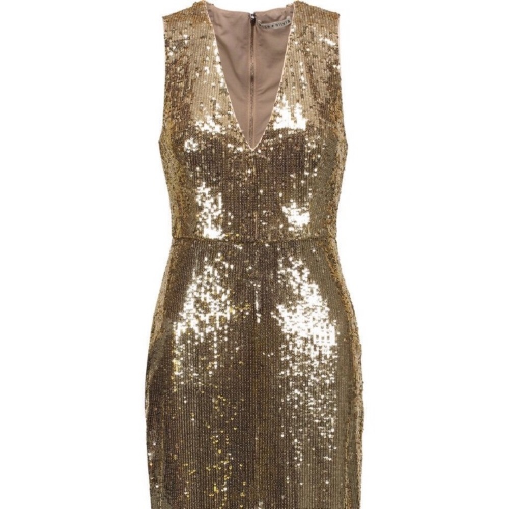 Alice + Olivia NWT GOLD SEQUIN MIDI DRESS